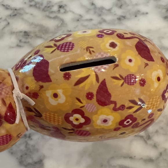 Pomme Pidou Floral Ceramic Flamingos, Red Gold Floral Colorful Cow Coin Bank - Picture 4 of 7